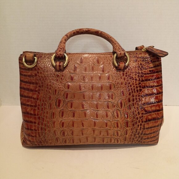 Vintage BRAHMIN ANNABELLE Melbourne Pecan Croc-Embossed Leather Zip-top Satchel - Picture 5 of 15